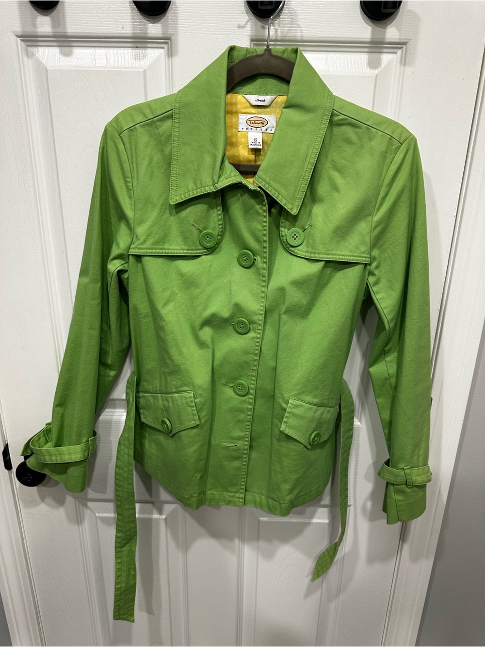 Talbots Bright Lime Green Button-Front Trench Coat